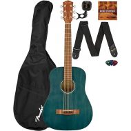 Fender 3/4-Scale Kids Acoustic Guitar Bundle - Blue, with Gig Bag, Tuner, Strap, Picks, Online Lessons, Instructional DVD