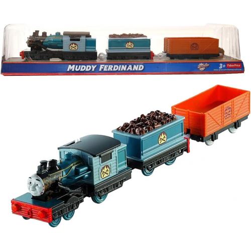 Fisher Price Year 2013 Thomas and Friends Greatest Moments Series Trackmaster Motorized Railway Battery Powered Tank Engine 3 Pack Train Set - MUDDY FERDINAND with Wood Loaded Car