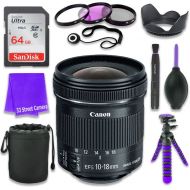 Canon EF-S 10-18mm f/4.5-5.6 is STM Lens for Canon DSLR Cameras & SanDisk 64GB Class 10 Memory Card + Complete Accessory Kit (11 Items)