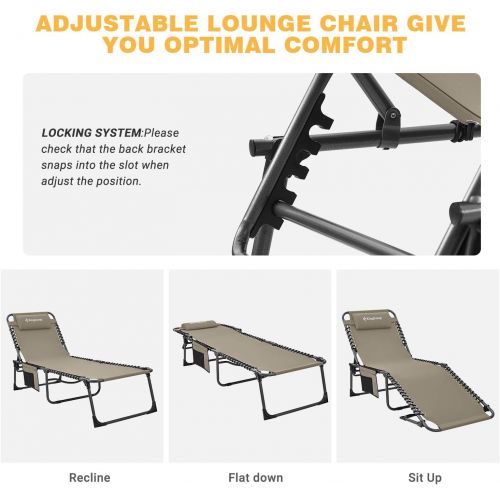  [아마존베스트]KingCamp Adjustable 4-Position Folding Chaise Lounge Chair with Pillow Pocket, Great for Outdoor Patio Lawn Beach Pool Sunbathing, Portable, Heavy Duty, Supports 265lbs