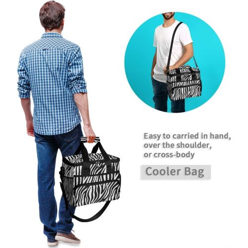  ALAZA Stylish Black White Zebra Look Large Cooler Lunch Bag, Waterproof Cooler Bag for Camping, Picnic, BBQ, Family Outdoor Activities