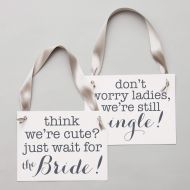 RitzyRose 2 Ring Bearer Signs Funny Wedding Banners Set | Think Were Cute? Just Wait For The Bride + Dont Worry Ladies, Were Still Single | Slate Ink On White Paper Gray Ribbon: Handmade