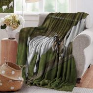 XavieraDoherty Swaddle Blanket，Animal,Two Cute Little Baby Goats on a Bench with Their Horns Picture Image Design,White and Green,Lightweight Extra Soft Skin Fabric，Not Allergic 70
