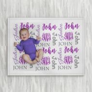 The Navy Knot Personalized Baby Name Blanket - Purple - Frame - 30 X 40 - Plush Fleece Swaddle - Baby Girl or Boy...