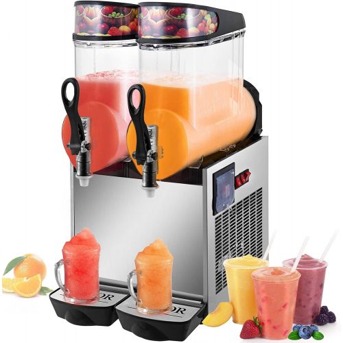  [아마존베스트]VEVOR 110V Slushy Machine 12Lx2 Bowl Frozen Drink 700W Margarita Maker for Supermarkets Restaurants Commercial Use, 24L, Sliver