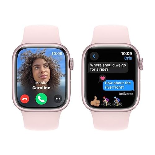 애플 Apple Watch Series 9 [GPS 41mm] Pink Aluminum Case with Pink Sport Band S/M. (Renewed)