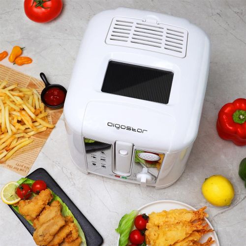  Aigostar 2.5 Litre Deep Fryer with Viewing Window Easy Clean Adjustable Temperature Control 1650W White