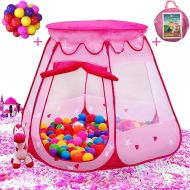 Playz Ball Pit Princess Castle Play Tents for Girls w/ Glow in The Dark Stars & 50 Balls - Pop Up Children Play Tent for Indoor & Outdoor Use Beautiful Playland Playhouse Tent w/ Z
