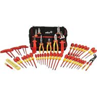 Wiha 32874 Insulated Tool Set with Pliers, Cutters, Nut Drivers, Screwdrivers, T Handles, Knife, Ruler and Voltage detector, 50 Piece Set in Canvas Tool Bag