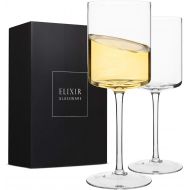 [아마존베스트]Elixir Glassware Edge Wine Glasses, Modern & Elegant Square Glass Set of 2, Large Red Wine or White Wine Glass - Unique Gift for Women, Men, Wedding, Anniversary - 14oz, 100% Lead Free Crystal