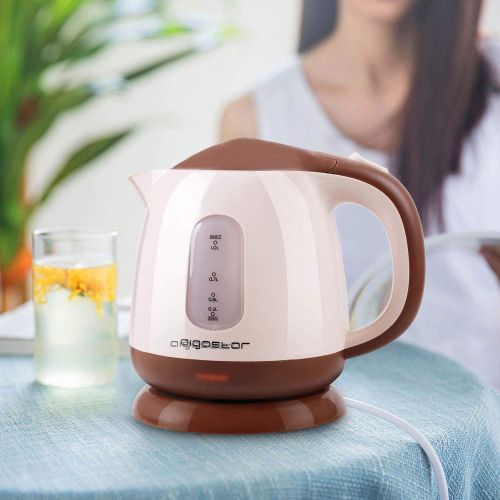  Aigostar Romeo - Mini Electric Tea Kettle, BPA Free, 1.0L, 1100W, Hot Water Heater, Light Apricot and Brown