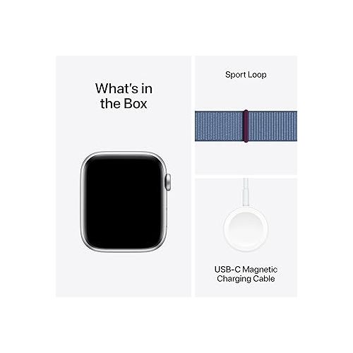 애플 Apple Watch SE (2nd Gen) [GPS 44mm] Smartwatch with Silver Aluminum Case with Winter Blue Sport Loop. Fitness & Sleep Tracker, Crash Detection, Heart Rate Monitor, Carbon Neutral