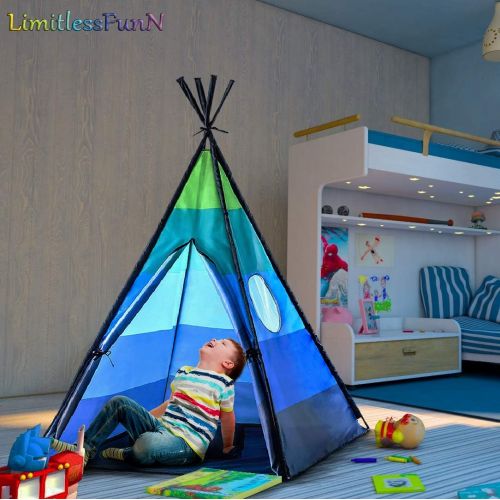  [아마존베스트]LimitlessFunN Teepee Kids Play Tent Bonus Star Lights & Carrying Case for Girls & Boys, Indoor & Outdoor Use (Blue)
