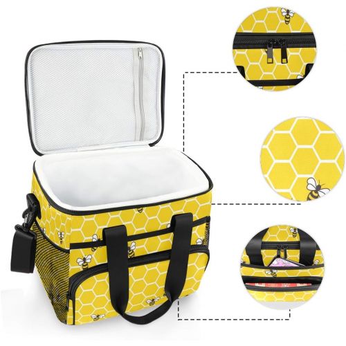  ALAZA Yellow Bees on Honeycomb Large Cooler Lunch Bag, Waterproof Cooler Bag for Camping, Picnic, BBQ, Family Outdoor Activities