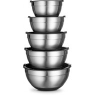 BOVADO USA 5 Stainless Steel Mixing Bowls With Silicone Lids - Measurement Markings and Non-Slip Base - Set Includes 1.5, 2. 2.5, 3 and 4 Quarts - by Bovado USA