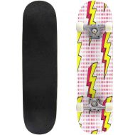 Mulluspa Classic Concave Skateboard Lightning Strikes Bolts Seamless Pattern in Retro Cartoon 80s Style Longboard Maple Deck Extreme Sports and Outdoors Double Kick Trick for Beginners and