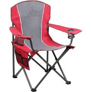 CAMPING WORLD Outdoor Portable Folding Oversized Camping Chair with Arm, Cup Holder - Steel Frame Support 350 LBS Gray/Red
