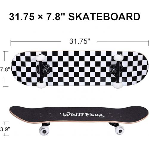 Skateboards for Beginners, Complete Skateboard 31 x 7.88, 7 Layer Canadian Maple Double Kick Concave Standard and Tricks Skateboards for Kids and Beginners
