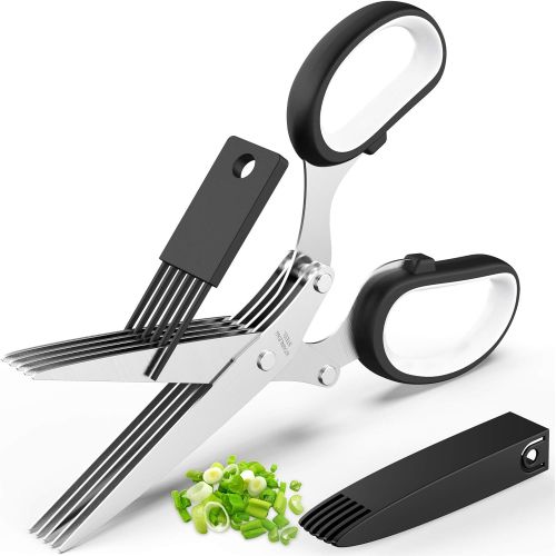  [아마존베스트]POROMI Updated 2021 Herb Scissors Set - Cool Kitchen Gadgets for Cutting Fresh Garden Herbs - Herb Cutter Shears with 5 Blades and Cover, Sharp and Anti-rust Stainless Steel, Dishwasher S