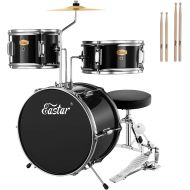 [아마존베스트]Eastar 14 inch Kids Drum Set Real 3 Pieces with Throne, Cymbal, Pedal & Drumsticks, Mirror All Black (EDS-180AB)