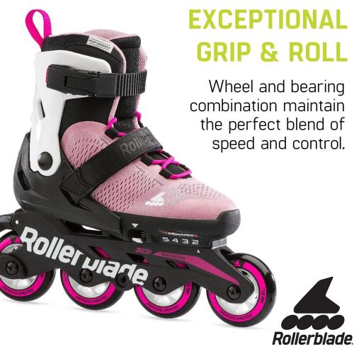 롤러블레이드 Rollerblade Microblade Kids Adjustable Fitness Inline Skate, Pink/White, Junior, Youth Performance Inline Skates