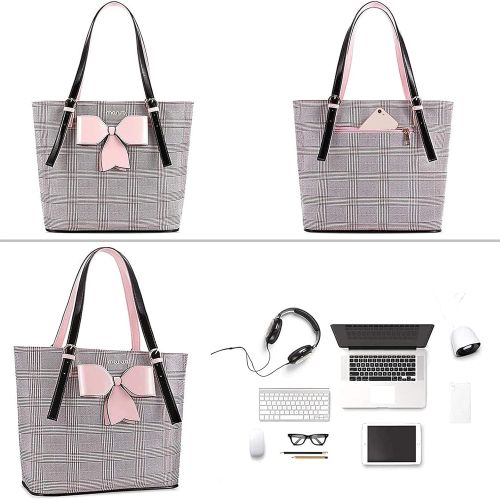  [아마존베스트]MOSISO Laptop Bag for Women,15.6 inch Laptop Tote Bag Compatible with 2019 MacBook Pro 16 inch A2141 & Notebook, PU Leather Grid Large Capacity Work Business Travel Briefcase Handb