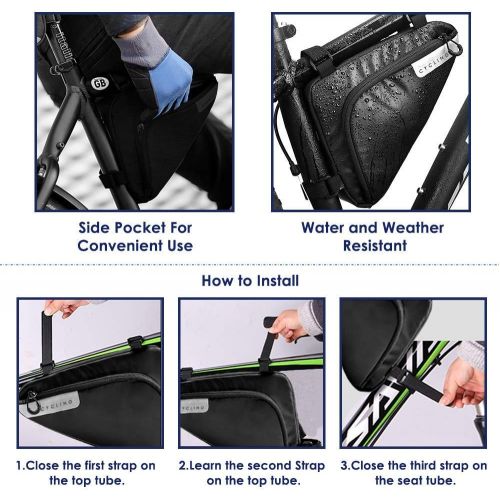  WOTOW Bike Storage Frame Bag, Bicycle Front Tube Triangle Water Resistant Cycling Pack Strap On Saddle Pouch Bike Accessories Tool accessible Storage Bag for Road Mountain Cycling