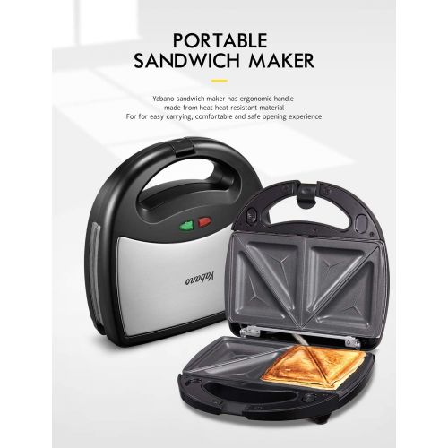  [아마존베스트]Yabano Sandwich Maker, Waffle Maker, Sandwich Grill, 3-in-1 Detachable Non-stick Coating, LED Indicator Lights, Cool Touch Handle, Anti-Skid Feet, Black