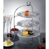 Leraze 3 Tier Round Serving Platter, Three Tiered Cake Tray Stand, Food Server Display Plate Rack, Crystal Clear, with Silver Stand, Dessert Server Stand/Cupcake Tower/Appetizer Serving T