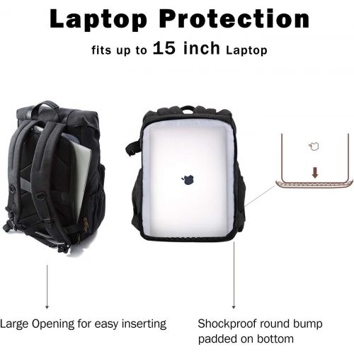 [아마존베스트]Camera Backpack, BAGSMART Camera Bag Anti-Theft DSLR SLR Canvas Backpack Fit up to 15 Laptop with Rain Cover, Tripod Holder for Women and Men,Black