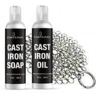 Culina Cast Iron Soap Set & Conditioning Oil & Stainless Scrubber All Natural Ingredients Best for Cleaning, Non-stick Cooking & Restoring for Cast Iron Cookware, Skillets, Pans &