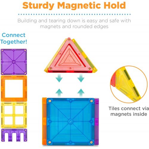  Best Choice Products 250-Piece Kids STEM 3D Magnetic Building Block Tile Toy Play Set w/ 4 Figures, Railroad Accessories