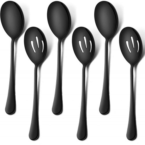  [아마존베스트]LIANYU 6-Piece Black Serving Spoons, Black Slotted Serving Spoons, Stainless Steel Serving Utensils for Party Buffet Restaurant Banquet Dinner Catering, 8 3/4 Inch, Dishwasher Safe