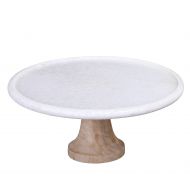 Creative Home 74802 Natural White Marble & Mango Wood 12 Footed Cake Stand, Diam. x 5.5 H, (Patterns May Very)