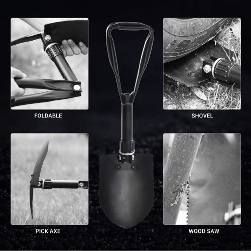  KingCamp Military Portable Folding Shovel and Pickax, Compact Multifunctional Entrenching Tool with Nylon Carry Case for Hiking, Hunting, Fishing, Gardening, Camping, Backpacking,