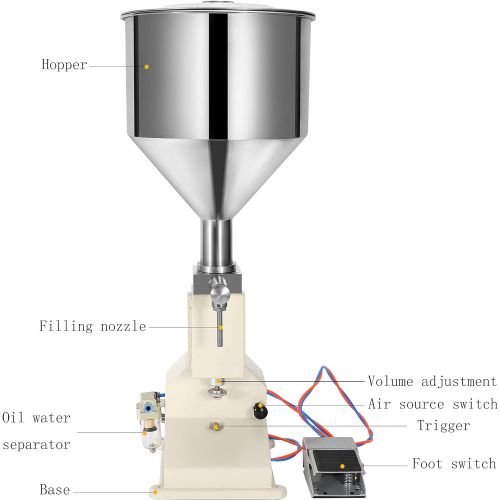 Hanchen Manual Filling Machine 10-100ml Liquid Paste Filler Machine for Cream Shampoo Cosmetic Honey Oil A02 (Pneumatic)