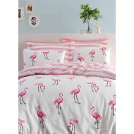 DecoMood Birds Bedding Set, Flamingo Themed Full/Queen Size Quilt/Duvet Cover Set, Girls Bed Set, Comforter Included (5 Pcs)