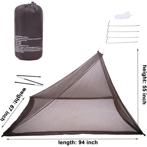  Aventik C No-See-Um Camping Mosquito Net Bed Compact and Ultra-Light for Travel，Finest Holes Mesh 2000 Noseeum Netting Mosquito Netting for Camping and Hiking (Double Brown Color)