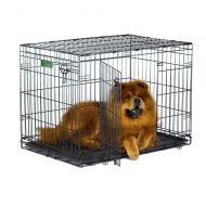MISC 42 inch Dog Crate XL Double Door Dog Kennel Folding Cat Dog Cage House with Divider Wire Gauge Plastic Tray Pet Crate Pet Cage 2 Doors Collapsible Travel Size Heavy Duty Strong Stu