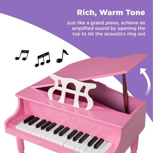  [아마존베스트]Best Choice Products Kids Classic Wooden 30-Key Mini Grand Piano Musical Instrument Toy w/ Piano Lid, Bench, Foldable Music Rack, Song Book, Note Stickers, Enamel Finish - Black