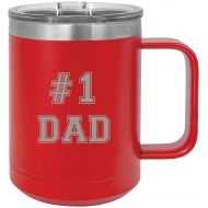 CustomGiftsNow #1 Dad Stainless Steel Vacuum Insulated 15 Oz Travel Coffee Mug with Slider Lid, Red