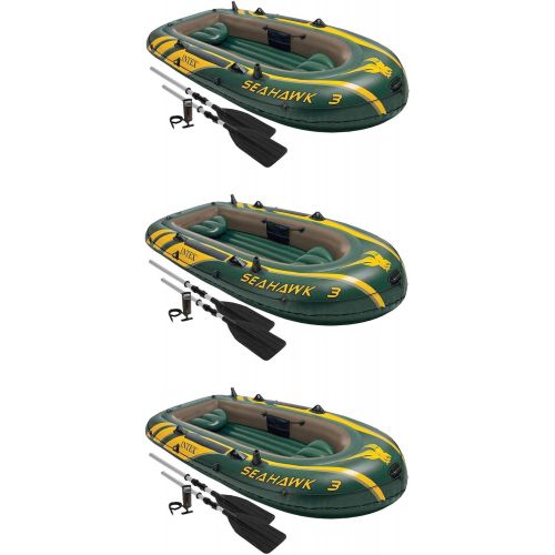 인텍스 Intex Seahawk 3 Person Inflatable Boat Set with Aluminum Oars & Pump (3 Pack)