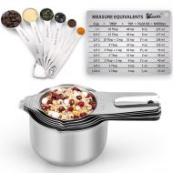 1Easylife Measuring Cups and Spoons Set of 15, Durable Single Stainless Steel 6 Measuring Cups and 6 Measuring Spoons with 2 D Rings and Magnetic Measurement Conversion Chart