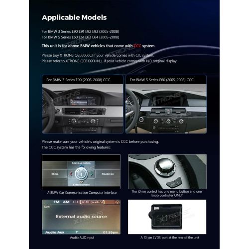  [아마존베스트]XTRONS 8.8 Inch Android 10.0 4GB RAM 64GB ROM Car Multimedia Player with Touchscreen Octa Core Built-in 4G WiFi Qualcomm Bluetooth DAB TPMS for BMW E90 E60 E91 E92 E93 E61 E63 E64
