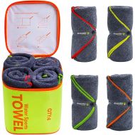 4Monster 4 Pack Microfiber Bath Towel Camping Towel Swimming Towel Sports Towel with Accessory Bag, Quick Dry & Super Absorbent for Travel Gym Boat RV, Suitable for Adults Kids Fam