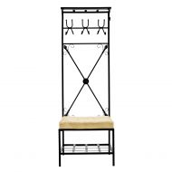 Southern Enterprises Entryway Bench and Storage Rack 72.5 Tall, Black Finish