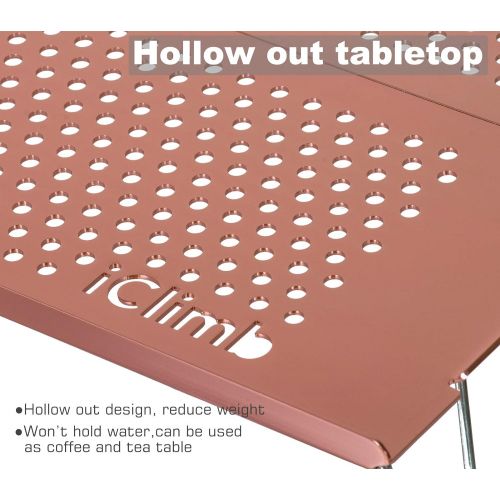  iClimb Mini Solo Folding Table Ultralight Compact for Backpacking Camping Hiking Beach Picnic (Rose Gold - S)
