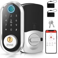 Smart Door Lock Keyless Deadbolt: SMONET Smart Locks for Front Door Fingerprint Keyless Entry Electronic Digital Bluetooth Key Fob Code APP Touch keypads Work with Alexa