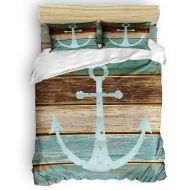 Vandarllin Twin Size Bedding Set- Nautical Anchor Rustic Wood Duvet Cover Set Bedspread for Childrens/Kids/Teens/Adults, 4 Piece 100% Cotton