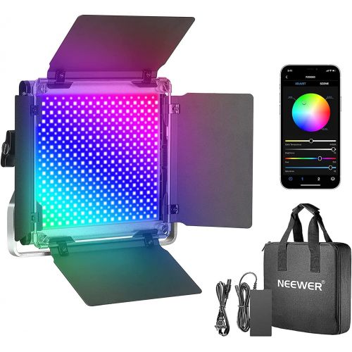 니워 [아마존베스트]Neewer 660 RGB Led Light with APP Control, 660 SMD LEDs CRI95/3200K-5600K/Brightness 0-100%/0-360 Adjustable Colors/9 Applicable Scenes with LCD Screen/U Bracket/Barndoor, Metal Sh